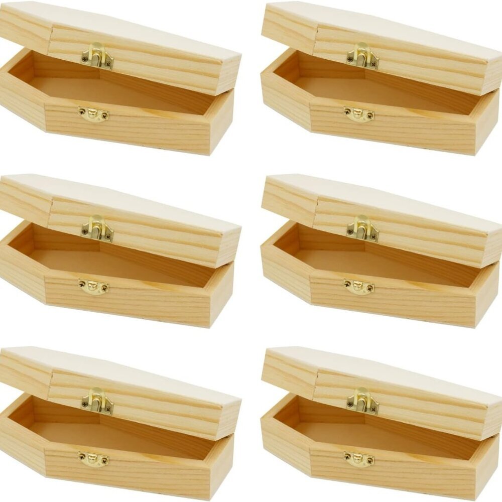 Small 6" Unfinished Wood Funeral Coffins - 6 x 3 x 1.75 Inch Size, Fillable for